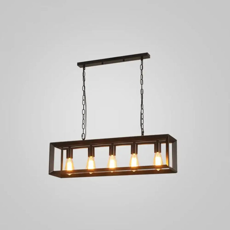 Industrial black rectangular island pendant kitchen light with edison bulbs