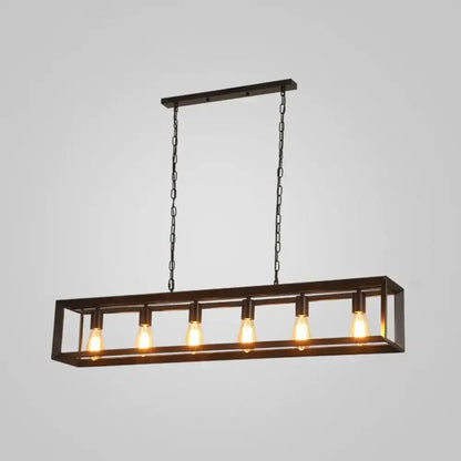 Industrial black rectangular island pendant kitchen light with edison bulbs