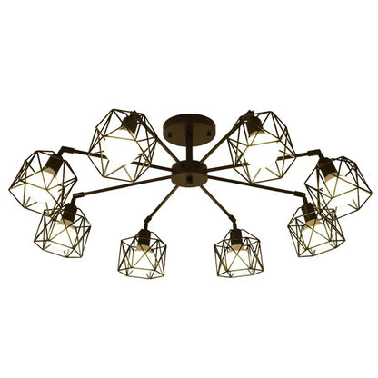 Modern black iron cage chandelier – dining room spider ceiling lamp