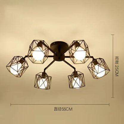 Modern black iron cage chandelier – dining room spider ceiling lamp