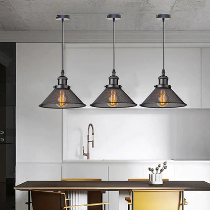 Farmhouse black iron cage pendant light for kitchen island