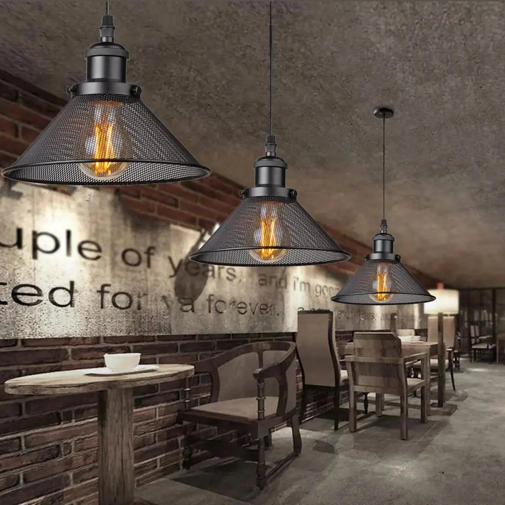 Farmhouse black iron cage pendant light for kitchen island