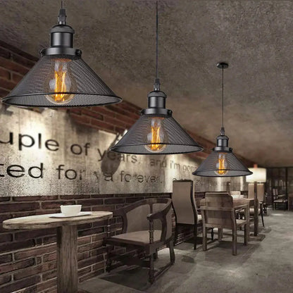 Farmhouse black iron cage pendant light for kitchen island