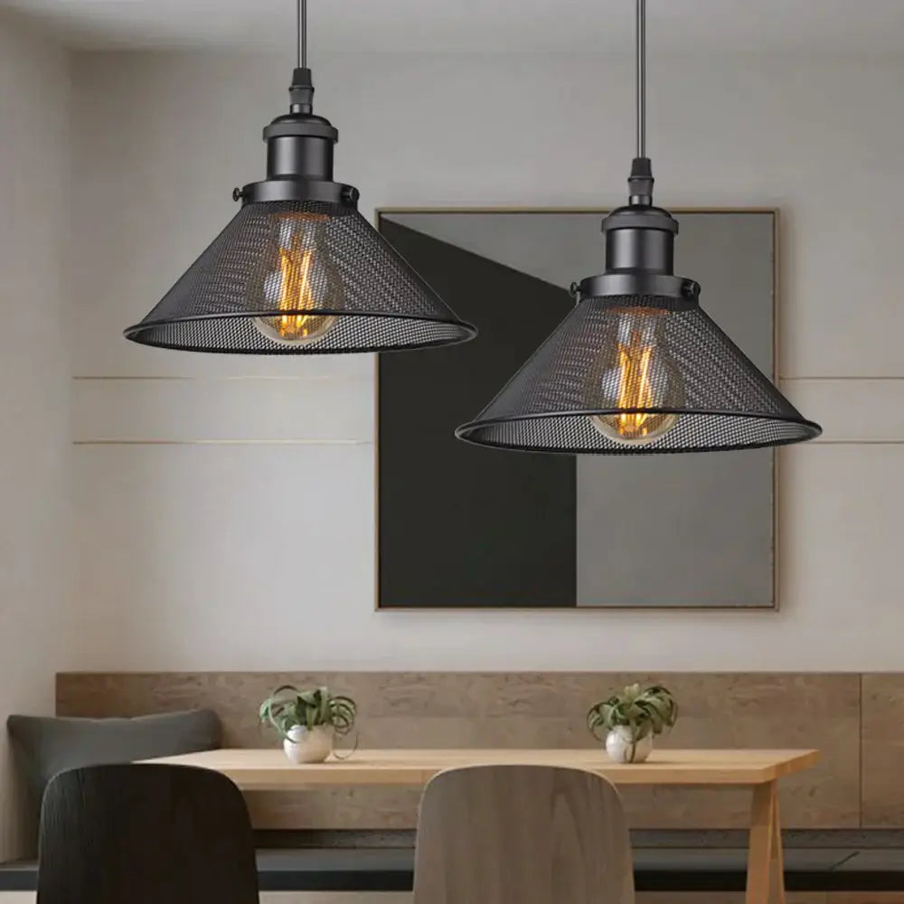 Farmhouse black iron cage pendant light for kitchen island