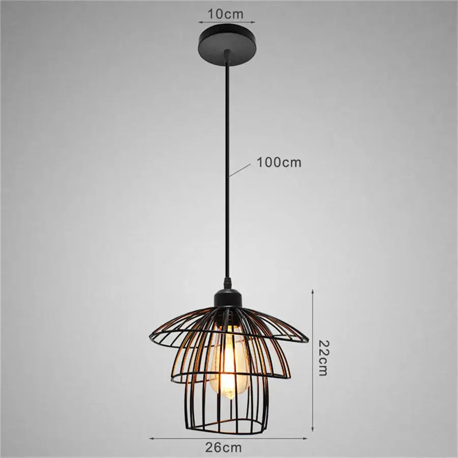 Tiered black iron cage pendant light for kitchen edison bulb design