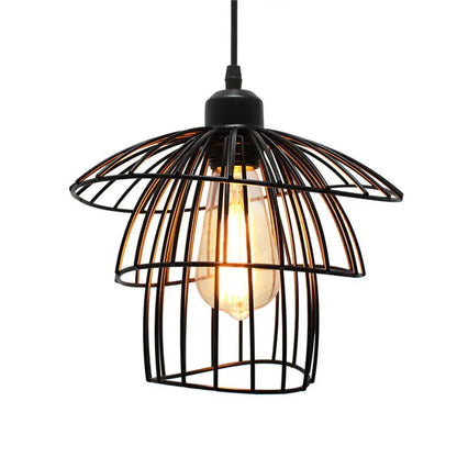 Tiered black iron cage pendant light for kitchen edison bulb design