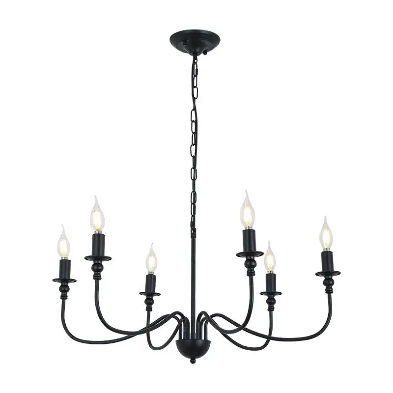 Black wrought iron chandelier with led candle bulbs for dining room