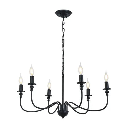 Black wrought iron chandelier with led candle bulbs for dining room