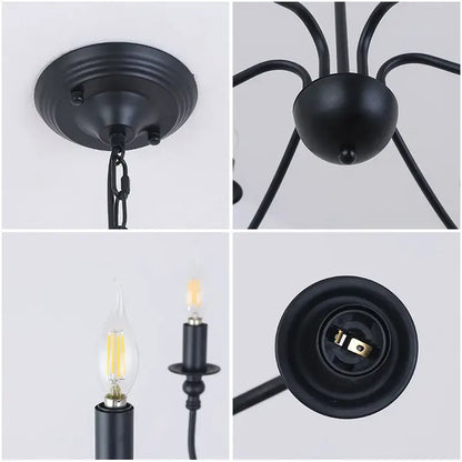 Black wrought iron chandelier with led candle bulbs for dining room
