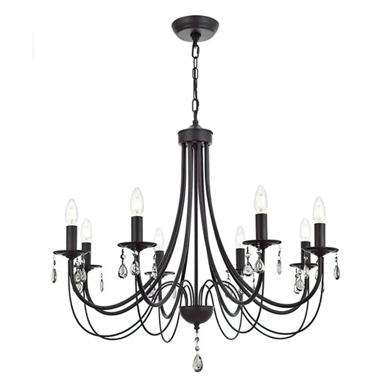 Black iron chandelier with crystal pendant dining room lighting
