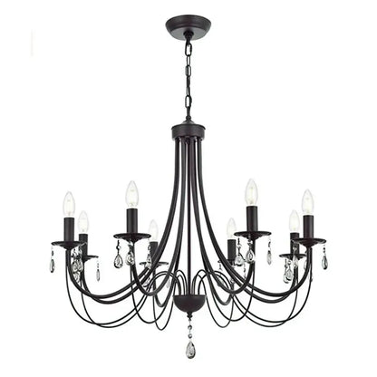 Black iron chandelier with crystal pendant dining room lighting