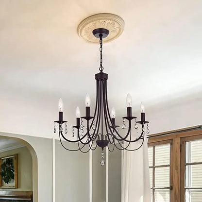 Black iron chandelier with crystal pendant dining room lighting