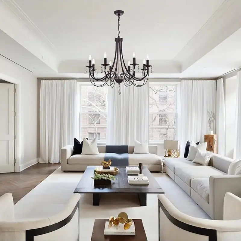 Black iron chandelier with crystal pendant dining room lighting