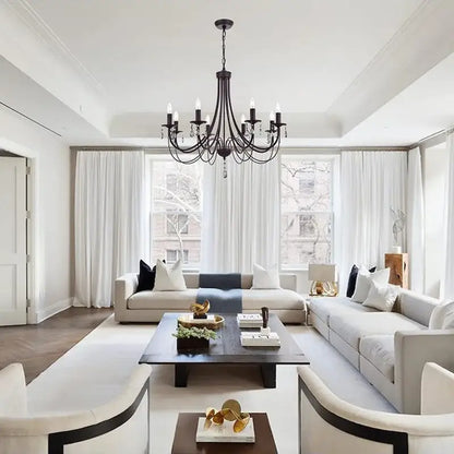 Black iron chandelier with crystal pendant dining room lighting