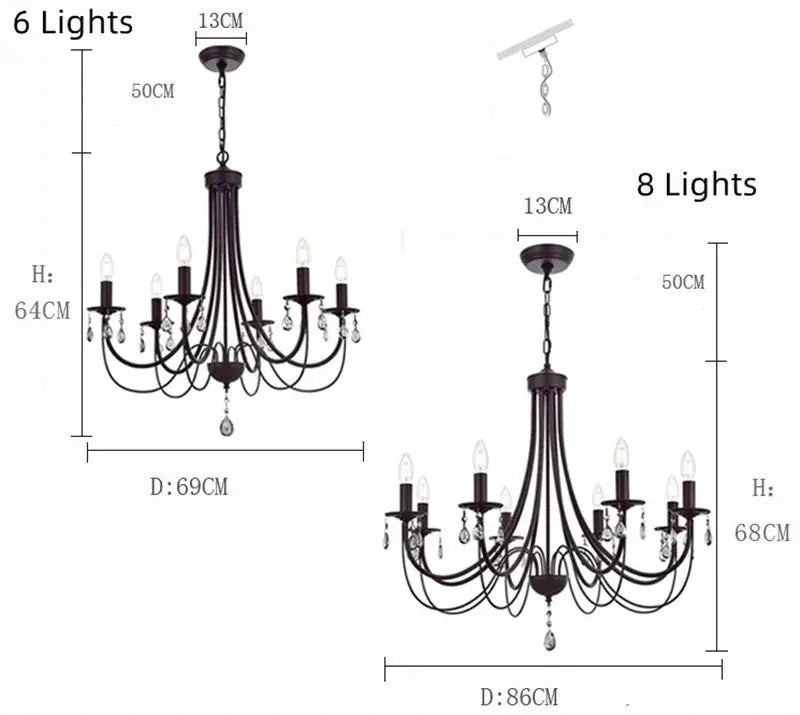 Black iron chandelier with crystal pendant dining room lighting