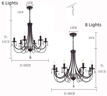 Black iron chandelier with crystal pendant dining room lighting