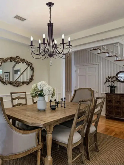Black iron chandelier with crystal pendant dining room lighting