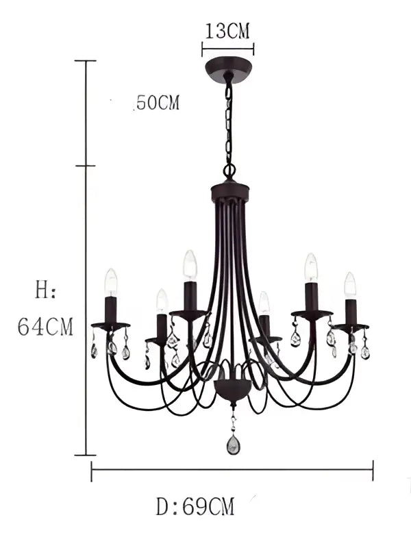 Black iron chandelier with crystal pendant dining room lighting