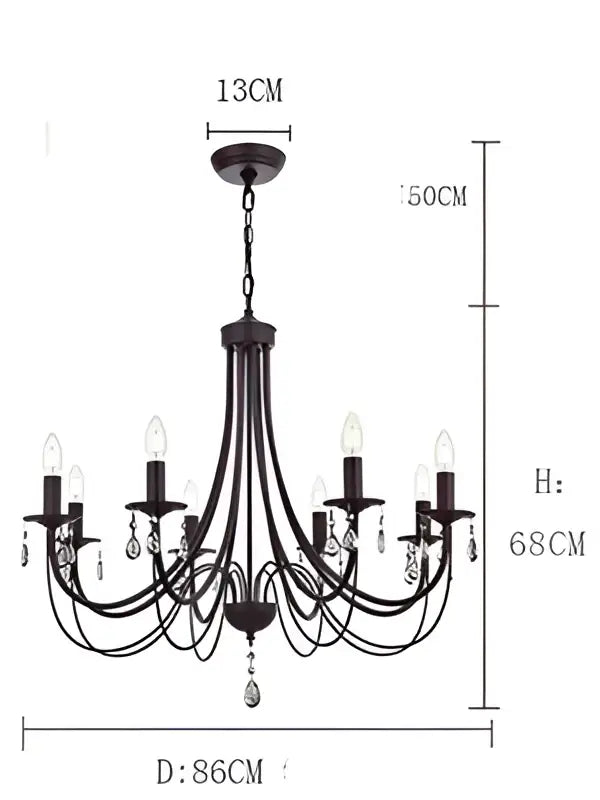 Black iron chandelier with crystal pendant dining room lighting