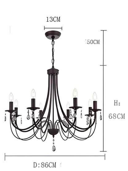 Black iron chandelier with crystal pendant dining room lighting