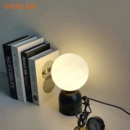 Nordic black iron glass ball table lamps bedroom led lighting fixture