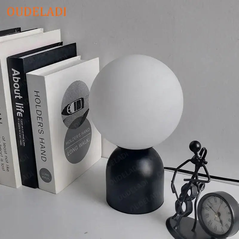 Nordic black iron glass ball table lamps bedroom led lighting fixture
