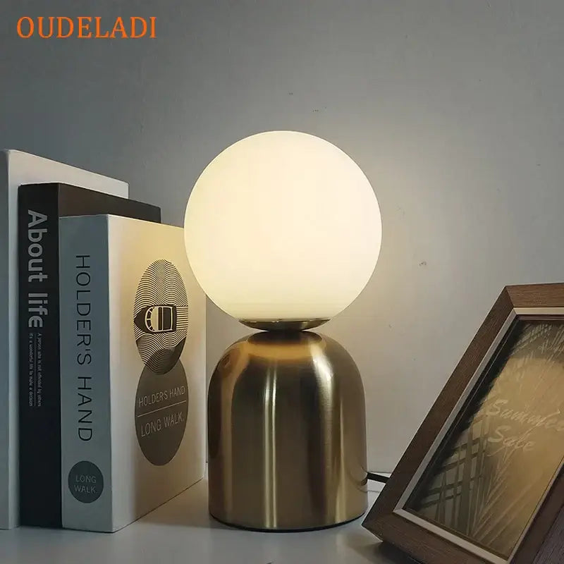 Nordic black iron glass ball table lamps bedroom led lighting fixture