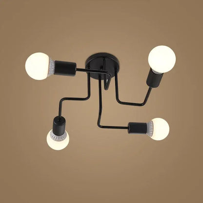 Industrial black iron kitchen ceiling lamp with 4 lights