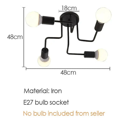 Industrial black iron kitchen ceiling lamp with 4 lights