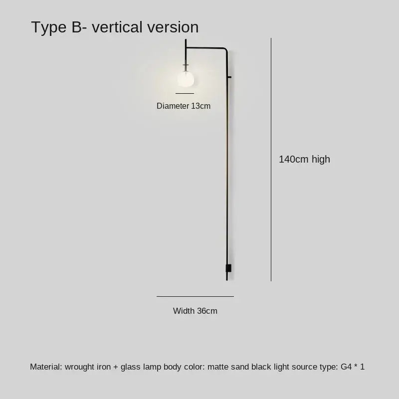 Modern nordic black iron led long wall lamp bedroom light