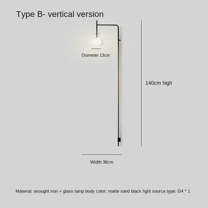 Modern nordic black iron led long wall lamp bedroom light