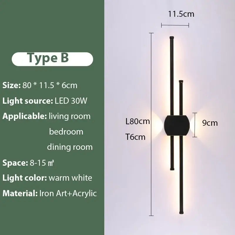 Modern black iron led wall lamp living room sconce