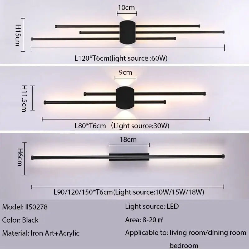Modern black iron led wall lamp living room sconce