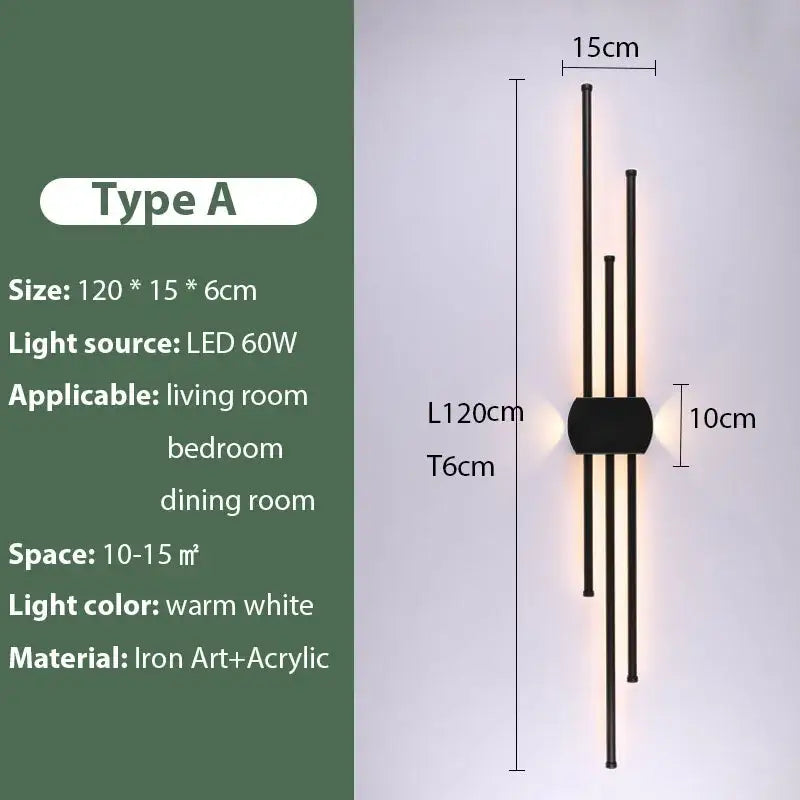 Modern black iron led wall lamp living room sconce