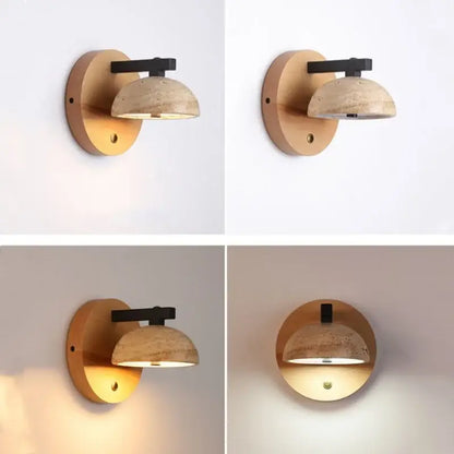 Modern wood and black iron led wall sconce bedroom light