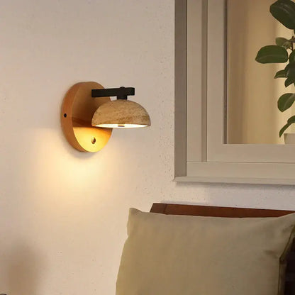 Modern wood and black iron led wall sconce bedroom light