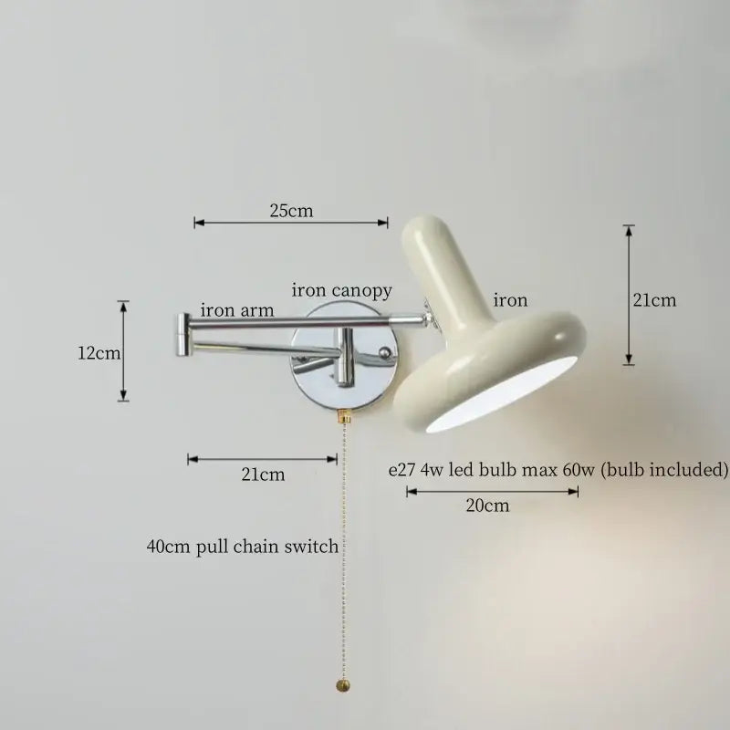 Modern black iron led wall sconce bedroom light with pull chain