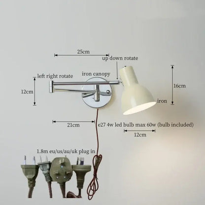 Modern black iron led wall sconce bedroom light with pull chain
