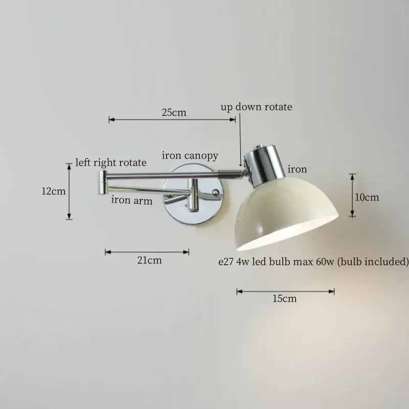 Modern black iron led wall sconce bedroom light with pull chain