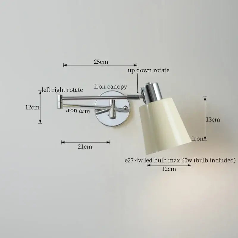 Modern black iron led wall sconce bedroom light with pull chain