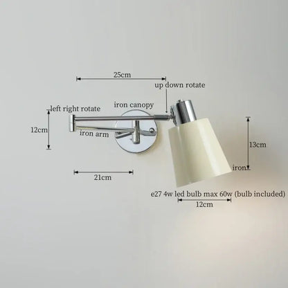 Modern black iron led wall sconce bedroom light with pull chain