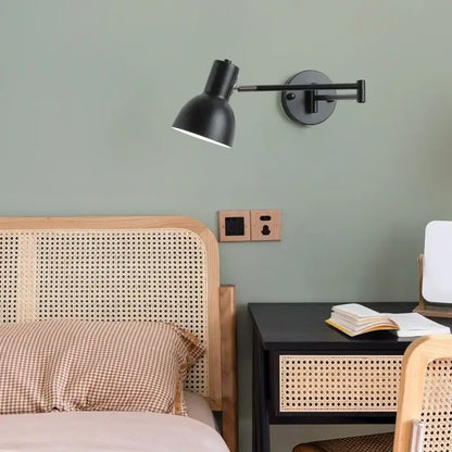 Modern black iron led wall sconce bedroom light with pull chain