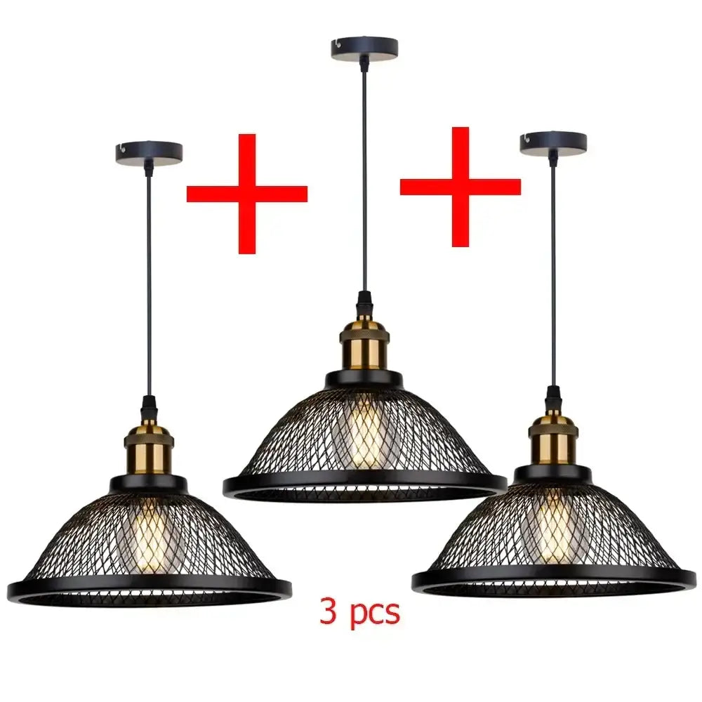 Industrial black iron net-cage pendant light for kitchens