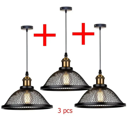 Industrial black iron net-cage pendant light for kitchens