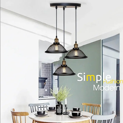 Industrial black iron net-cage pendant light for kitchens