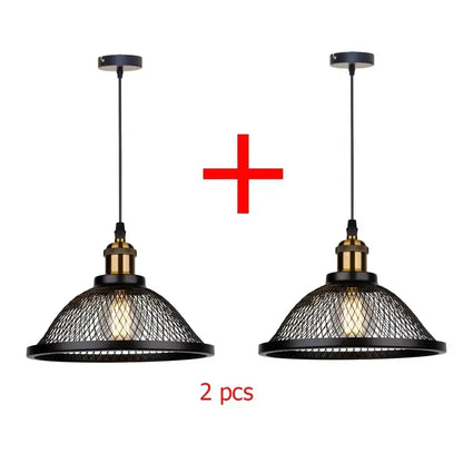 Industrial black iron net-cage pendant light for kitchens