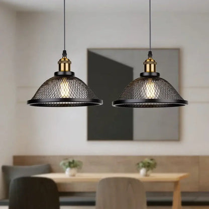 Industrial black iron net-cage pendant light for kitchens