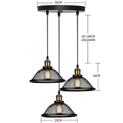 Industrial black iron net-cage pendant light for kitchens