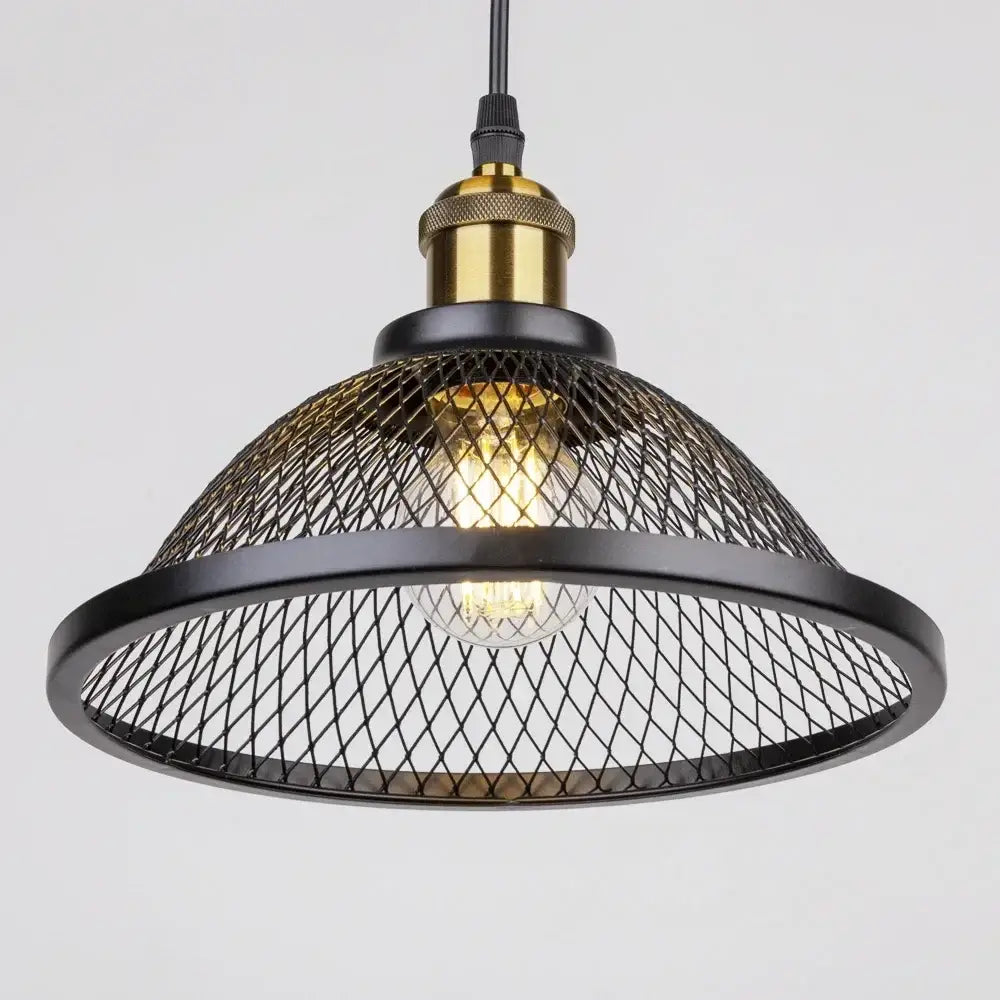 Industrial black iron net-cage pendant light for kitchens