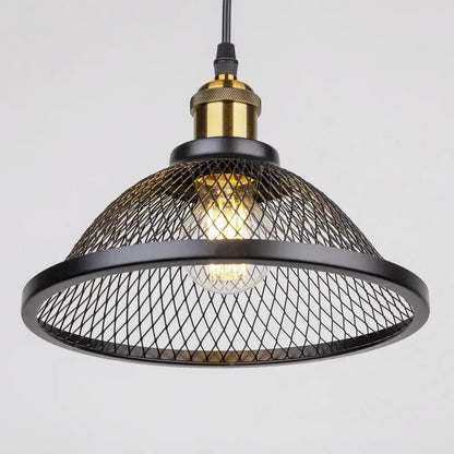 Industrial black iron net-cage pendant light for kitchens